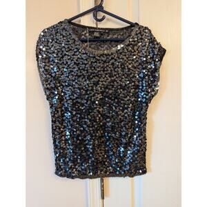 Cathy Hardwick Black Sequin Party Top. T-shirt Style. Women's Medium. NWT.
